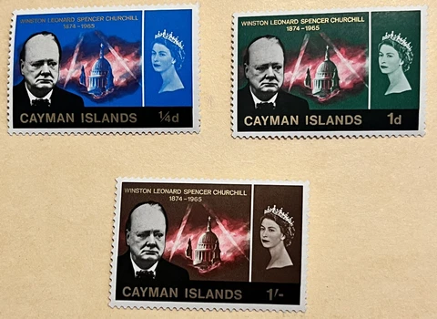 1965 CHURCHILL QUEEN ELIZABETH II CAYMAN ISLANDS STAMPS SHORT SET 1/4d 1d 1 Cover