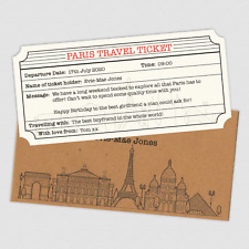 Billet de voyage personnalisé et enveloppe Paris. Surprise à thème parisien !