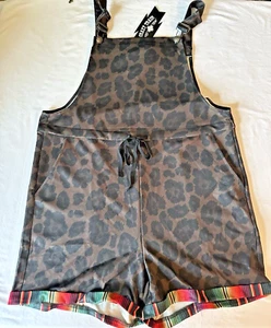 CRAZY TRAIN Large Bibb Overall Shorts WOMEN'S Brown and Black With Pockets NWT - Picture 1 of 6