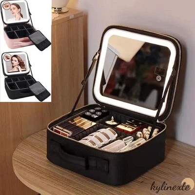 GREENSTONE Makeup Bag with LED Mirror Vanity Case Beauty Box Cosmetic Bag Make up Travel