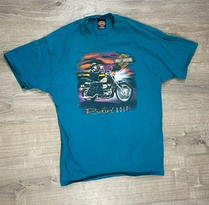 Vintage 1998 Harley Davidson Melbourne Florida Ridin’ Solo T-shirt XL Turquoise - Picture 1 of 9