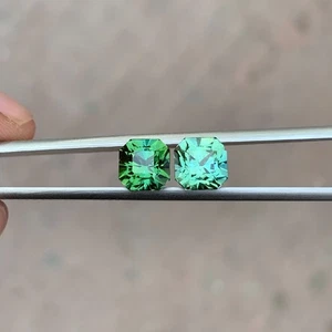 Natürliche Turmaline umgekehrtes Paar bläulich grün Esscherschliff lose Edelsteine - 6,03 kt - Bild 1 von 6