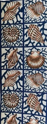 Seashells Cloth Tapestry For Table Runner Wall Decor Hanging Blue Tan 18x10 1/2" - Image 1 of 4