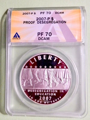 2007-P PROOF SILVER DESEGAGRATION COMMEMORATIVE DOLLAR - ANACS PF 70 DCAM - 193 - Image 1 of 2