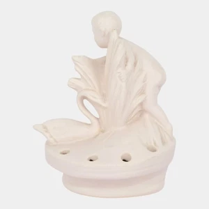 Weller Hobart Vintage Art Pottery Ceramic White Flower Frog Child Swan Figurine - Picture 1 of 6