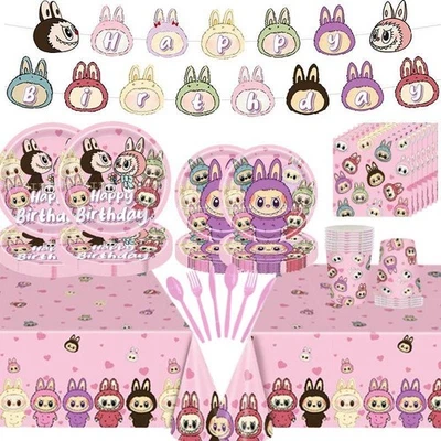  LaBu Party Decorations Set Happy Birthday Banner Tableware Napkins Cups - Image 1 of 4