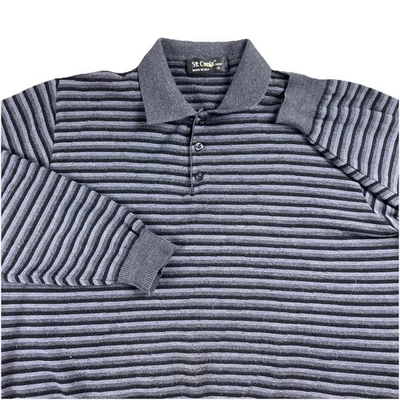 Vintage St. Croix Sweater Wool Blend Henley Stripes Subtle Argyle Great Shape - Image 1 of 4