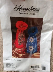 Herrschners Cross Stitch Ornaments On Red Gift Bag Craft Kit - 21-113 - Picture 1 of 4