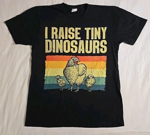 "I Raise Tiny Dinosaurs" Chicken Graphic Print T-Shirt Solid Black Size Medium  - Picture 1 of 6