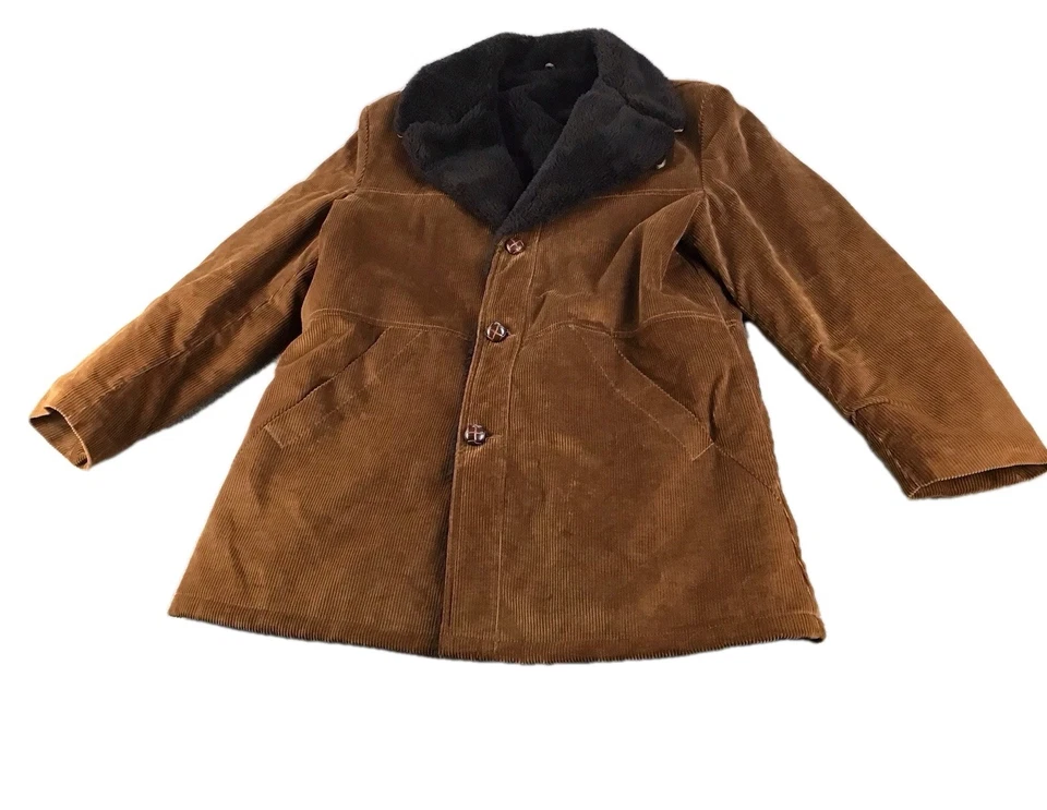 SEARS Outerwear Vintage Jacket Men Sz 44R Brown Corduroy Faux Fur Collar/Lined  - Image 1 of 4