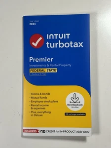 Turbotax 2024 Premier Inwestycje i wynajem nieruchomości federalne / stanowe zapieczętowane - Zdjęcie 1 z 5