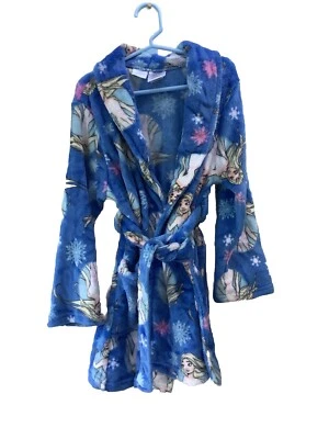 Disney Frozen Girls Soft Blue Elsa Anna & Olaf Robe House Coat Pajama Belted - Image 1 of 4