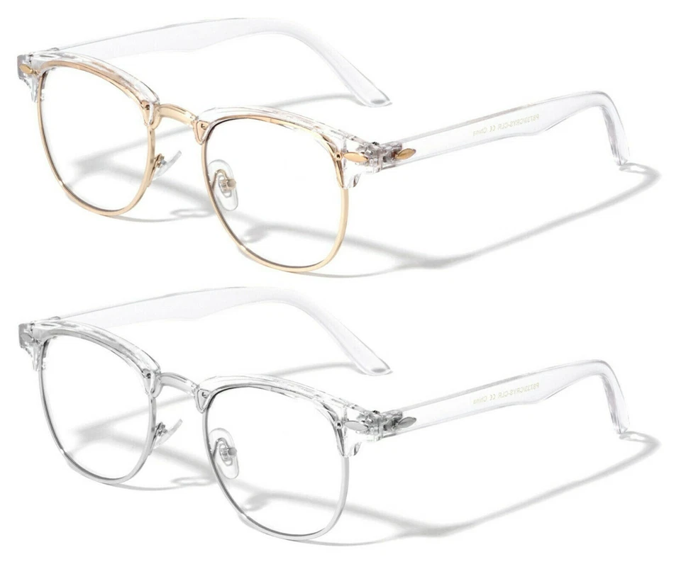 TRANSPARENT RETRO SQUARE HORN RIMMED GLASSES CLEAR LENSES CLASSIC CASUAL FASHION - Image 1 of 1