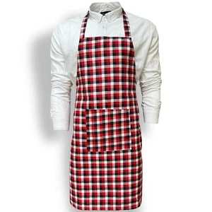 Unisex Adult Apron Red Check Men's Ladies Cooking Baking Kitchen Catering Chef - Picture 1 of 1