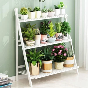 Flower Stand Plant Display Rack 3-Tier Foldable Wooden Garden Patio Ladder Shelf - Picture 1 of 13