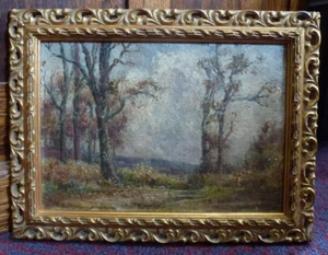 Antik Kunst gerahmt Ölgemälde Landschaft Landschaft Chas B Dickens Goldrahmen  - Bild 1 von 8