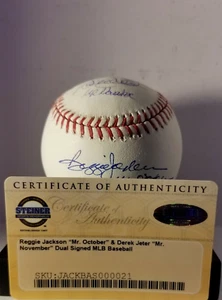 Derek Jeter "Mr. November" & Reggie Jackson "Mr. October" Dual Signed Baseball - Picture 1 of 6