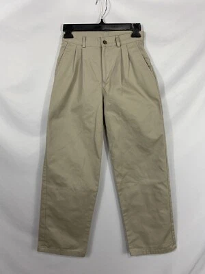 Calça chino uniforme algodão plissada bege fina tamanho 14 masculina Izod - Imagem 1 de 4