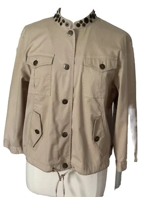 Ruby Rd 16 Lightweight Khaki Jacket Embellished Collar Drawstring Bottom Pockets - Image 1 of 4