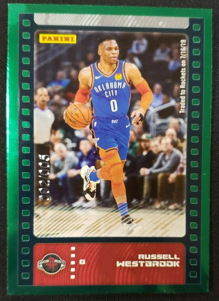 RUSSELL WESTBROOK 2019-20 Panini Sticker Card VERY RARE GREEN FOIL #’d /5 - Image 1 of 3