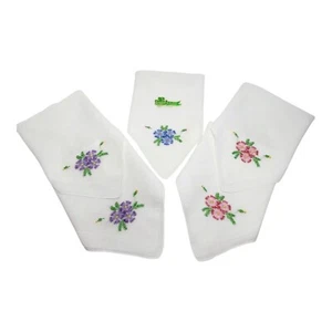 Vintage Linenhall irische Taschentücher Handwebstuhl Stickerei Menge 5 Blumen mehrfarbig  - Bild 1 von 8