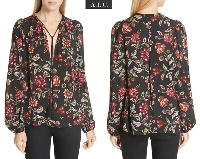 A.L.C. NUEVO CON ETIQUETAS BLUSA ROYAN VREELAND FLORAL 100% SEDA L/S TERRE NEGRA. TALLA 2(S) Foto 1 de 4