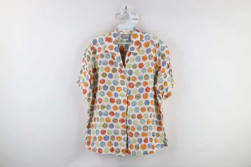 Vintage 90s Esprit Womens Medium Polka Dot Looped Collar Button Shirt Rayon - Image 1 of 4
