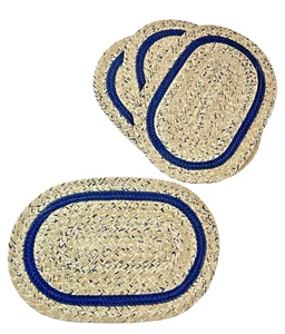 Set of Four Navy Blue, Beige, Cream 12" x 18" Oval Jute Placemats-Unbranded-NEW! - Picture 1 of 17