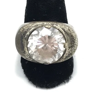 Vintage Sterling Silver & Huge Cubic Zirconia Bold Squared Band Ring sz 8.5/9 - Picture 1 of 15