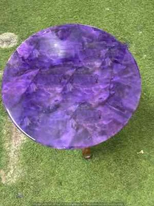 Round Amethyst Table Top Healing Crystal Handmade Arts Home Furniture Decors - Picture 1 of 9