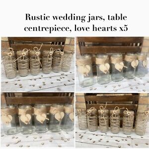 Rustic wedding jars table centrepiece love hearts, hessian string x5 
