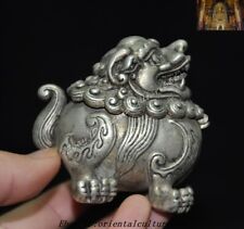 China Tibetan silver Guardian Fu Foo Dog Lion beast Incense burner Censer statue