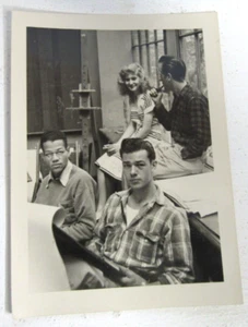 1950s African American Man Art Class School Student w/ White Male Girl Handsome - Imagen 1 de 8