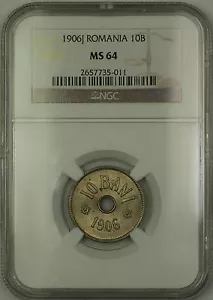 1906-J Romania Silver 10B Bani Coin NGC MS-64 - Picture 1 of 2