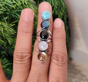 Five Gemstone Handmade Solid 925 Sterling Silver Designer Ring All Size SR1035 - Picture 1 of 5