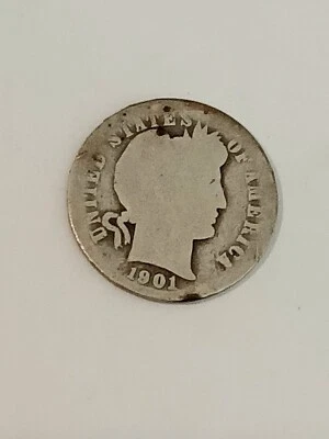 1901 BARBER DIME- (90% SILVER) - STRONG DATE - COMBINED SHIPPING - Image 1 of 2