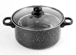 Non Stick Chip Pan Deep Fat Fryer Frying Basket Lid Set 24cm 9" Marble BLACK - Picture 1 of 11