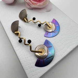 Vintage Lewis & Heubner L&H Sterlingsilber schwarzer Onyx Modernist Ohrringe - Bild 1 von 10