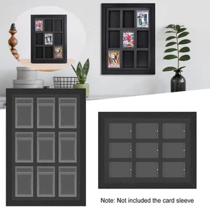 Baseball Sports Card Display Case - 9 Graded Card Frame Black Wall Cabinet US - Picture 1 of 14