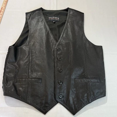 Chaleco de Cuero WILSON Negro Cierre de Botones Corto Motociclista Motocicleta Talla Grande Foto 1 de 4
