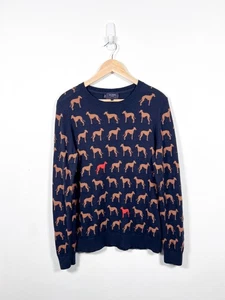 Maglione Hobbs L blu navy Larissa Whippet maglione cane pullover misto lana intarsiata - Foto 1 di 11