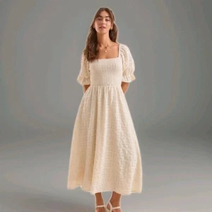 Altar'd State Bohemian Milkmaid Cream Midi Dress Large Stretchy - Picture 1 of 11