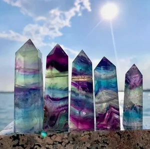 Wholesale Lot 1LB Rainbow Fluorite Tower Point Obelisk Healing Crystal Specimens - Picture 1 of 4