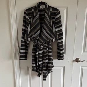 Jack by BB Dakota Crochet Duster Cardigan Black/Tan/Grey Size Medium - Picture 1 of 7