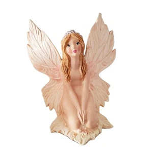Sitting Pink Fairy Figurine Angel Wings Ornament Ceramic Decor Preloved  - Picture 1 of 10