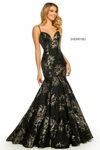 Sherri Hill 52951 Black Gold Mermaid Pageant Wedding Gown Dress sz 2 - Picture 1 of 5