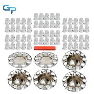 Chrome Semi Front & Rear Truck Hub Cover Wheel Kit Axle Cover 33mm Lug US - Picture 1 of 24