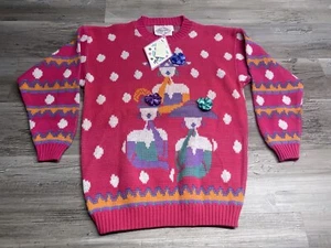 Vintage 90s Girls Boutique Storybook Sweater Glam Grandma Pepperoni NWT Size L - Picture 1 of 9