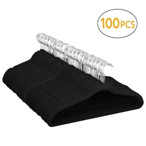 Non-Slip Flocked Velvet Hangers Clothes Hangers Suit/Shirt/Pants 100/200/300/400 - Picture 1 of 26
