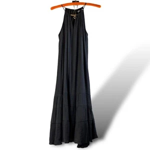 Mlle Gabrielle Maxi Dress Womens Sz L Black Sleeveless Jeweled Strappy Halter - Picture 1 of 12